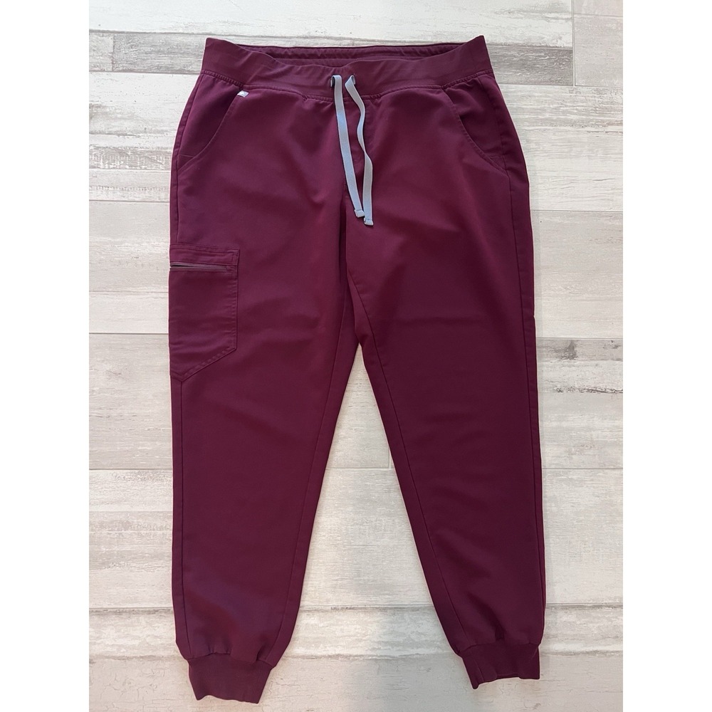 FIGS Zamora Jogger Scrub Pants Womens (L) Burgundyโ Stretch Medical Nurse Cargo